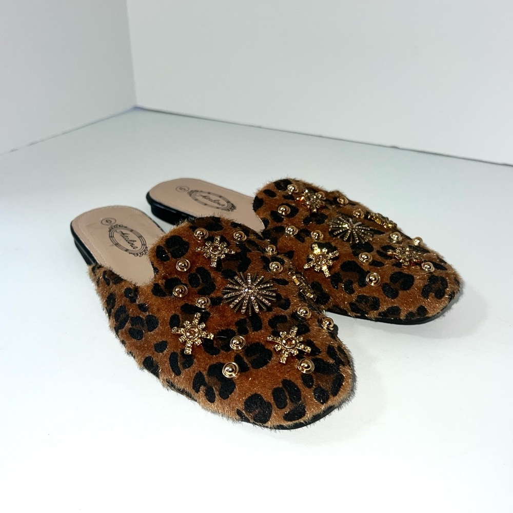 Atalina Embellished Leopard Print Mules size‎ 6